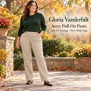 Gloria Vanderbilt Avery Pants Women’s 14 Beige Pull On Comfort Flex Stretch NWT